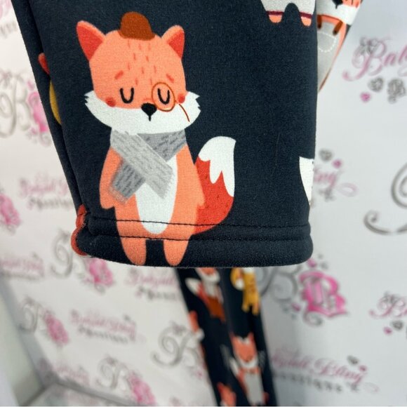 Just cozy tights leggings fleece lined Bottoms - Black Orange Fox Print warm - Picture 4 of 9